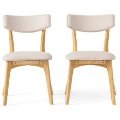 GDFStudio Crystal Mid-Century Modern Fabric Upholstered Dining Chairs, Set Of 2, Light Beige