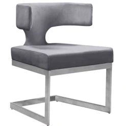 MOD The Eve Dining Chair, Gray And Chrome, Velvet And Metal