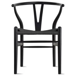 Homedotdot Dining Chair Wood Woven With Open Y Back Armchair Chairs, Black