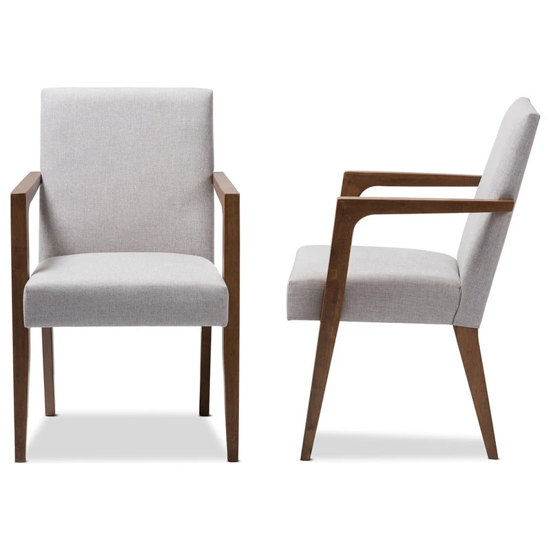 Baxton Studio Andrea Mid-Century Modern Grayish Beige Upholstered Wooden Armchair, Set Of 2 5 Baxton Studio Andrea Mid-Century Modern Grayish Beige Upholstered Wooden Armchair, Set Of 2 - Image 3