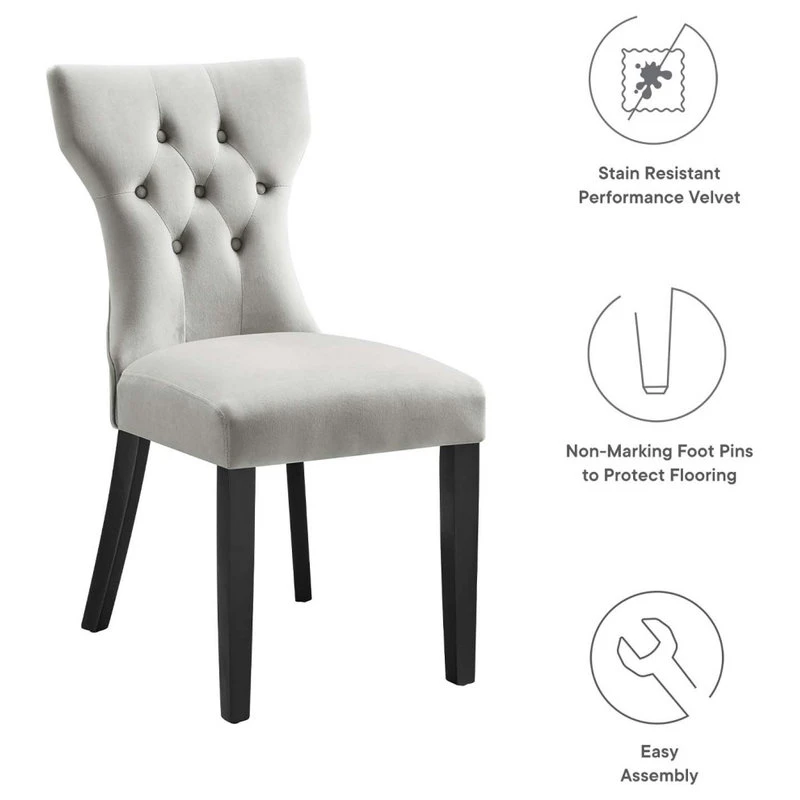 Modway Silhouette Performance Velvet Dining Chairs, Set Of 2, Light Gray 9 Modway Silhouette Performance Velvet Dining Chairs, Set Of 2, Light Gray - Image 7