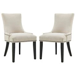 LexMod Marquis Parsons Dining Side Chairs Upholstered Fabric Set Of 2, Beige