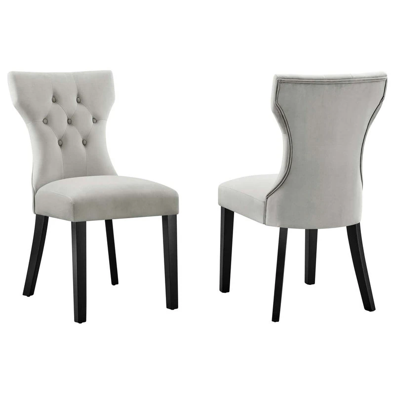 Modway Silhouette Performance Velvet Dining Chairs, Set Of 2, Light Gray 3 Modway Silhouette Performance Velvet Dining Chairs, Set Of 2, Light Gray