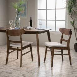 GDFStudio GDF Studio Helen Mid Century Dining Chair, Set Of 2, Light Beige/Natural Walnut -abbyson shop 797144150f906ac6 6109 w800 h800 b0 p0