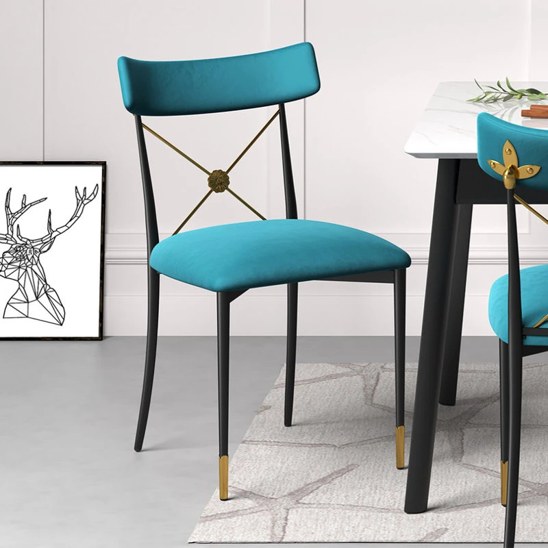 HOMARY Blue Empire Style Upholstered Cross Back Green Side Chair Dining Chair 8 HOMARY Blue Empire Style Upholstered Cross Back Green Side Chair Dining Chair - Image 6