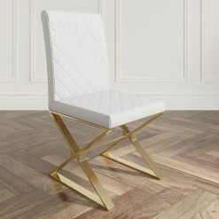 HOMARY Modern Upholstered White PU Leather Dining Chair Set Of 2 Stainless Steel Gold -abbyson shop 7d8180df0396e2fa 3136 w800 h800 b0 p0