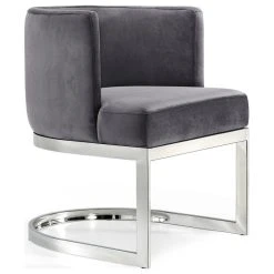 Meridian Furniture Gianna Velvet Dining Chair, Gray, Chrome Base