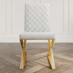 HOMARY Modern Upholstered White PU Leather Dining Chair Set Of 2 Stainless Steel Gold -abbyson shop 7f9122c30396e2f7 3136 w800 h800 b0 p0