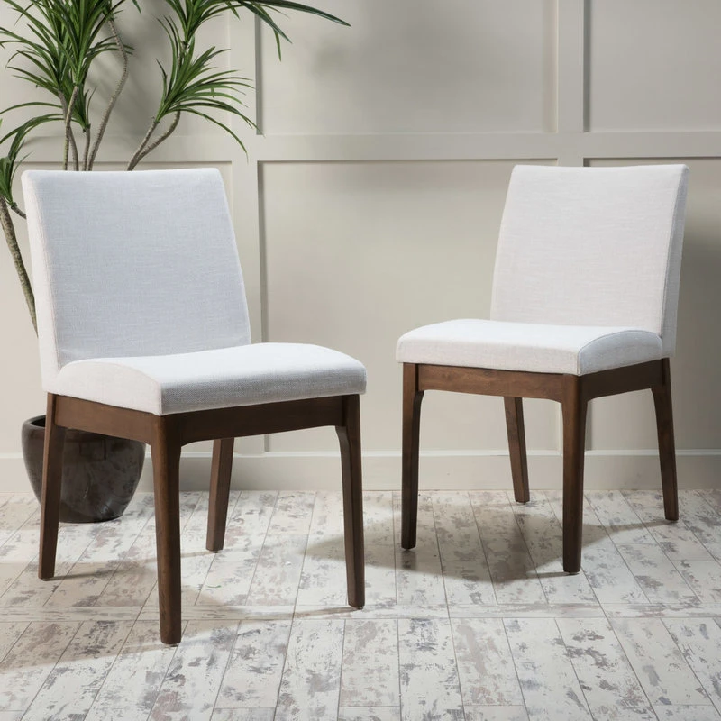 GDFStudio Oceanna Mid Century Modern Dining Chairs, Set Of 2, Light Beige/Walnut, Fabric 3 GDFStudio Oceanna Mid Century Modern Dining Chairs, Set Of 2, Light Beige/Walnut, Fabric - Image 2