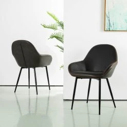 Glitzhome Vintage Gray Leatherette Dining Armchair, Set Of 2 -abbyson shop 85a113700258d486 0904 w800 h800 b0 p0