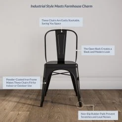 Belleze Trattoria Dining Chair, Metal, Stackable, Set Of 4, Black -abbyson shop 8d5122b1020f3813 7737 w800 h800 b0 p0