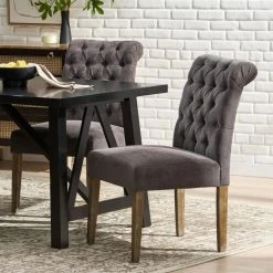 GDFStudio GDF Studio Elmerson Roll Back Dining Chairs, Set Of 2, Dark Gray, Fabric -abbyson shop 8ee18aa40389af5c 8010 w800 h800 b0 p0