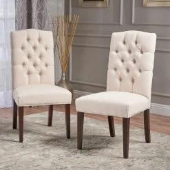 GDFStudio GDF Studio Clark Indoor Tufted Fabric Dining Chairs, Set Of 2, Natural Linen -abbyson shop 8f01e8d401a6f7b0 4311 w800 h800 b0 p0