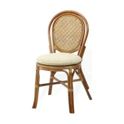 SK New Interiors Denver Dining Rattan Wicker Armless Side Chair W/Cream Cushion, Handmade, Coloni