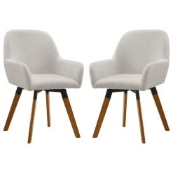 Art Leon Modern Swivel Linen Upholstered Dining Arm Chair, Set Of 2, Off White