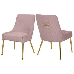 MOD The Cue Dining Chair, Pink And Gold, Pleated Velvet, Set Of 2