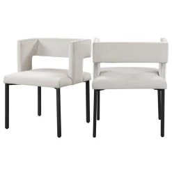 MOD The Verve Dining Chair, Cream And Matte Black, Velvet And Iron, Set Of 2