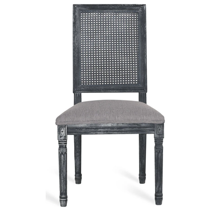 GDFStudio Brownell French Country Wood And Cane Upholstered Dining Chair, Set Of 2, Gray 6 GDFStudio Brownell French Country Wood And Cane Upholstered Dining Chair, Set Of 2, Gray - Image 4