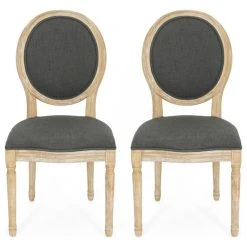 GDFStudio GDF Studio Reed Upholstered Farmhouse Dining Chairs, Set Of 2, Dark Gray/Print/N