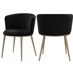 MOD The Almar Dining Chair, Black And Brushed Gold, Velvet And Iron, Set Of 2