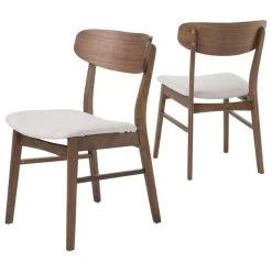 GDFStudio GDF Studio Augusta Light Beige Fabric And Walnut Finish Dining Chairs, Set Of 2