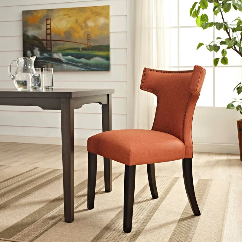 LexMod Curve Upholstered Fabric Dining Chair, Orange 7 LexMod Curve Upholstered Fabric Dining Chair, Orange - Image 5