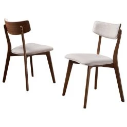 GDFStudio GDF Studio Caleb Mid-Century Walnut Finished Frame Dining Chairs, Set Of 2, Light Beige