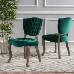 GDFStudio GDF Studio Elizabeth Tufted New Velvet Fabric Dining Chairs, Set Of 2, Dark Gree -abbyson shop a481f85f01de55a7 1238 w800 h800 b0 p0