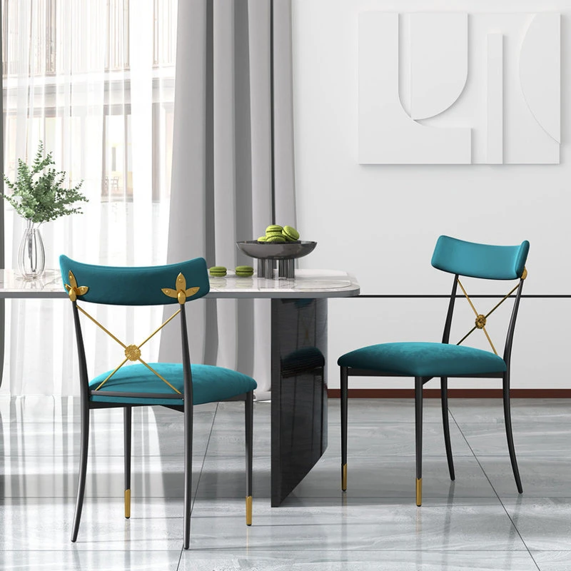 HOMARY Blue Empire Style Upholstered Cross Back Green Side Chair Dining Chair 6 HOMARY Blue Empire Style Upholstered Cross Back Green Side Chair Dining Chair - Image 4