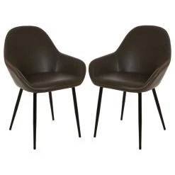 Glitzhome Vintage Gray Leatherette Dining Armchair, Set Of 2