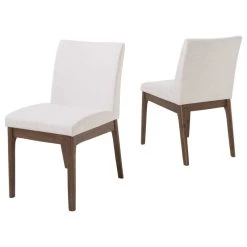GDFStudio Oceanna Mid Century Modern Dining Chairs, Set Of 2, Light Beige/Walnut, Fabric