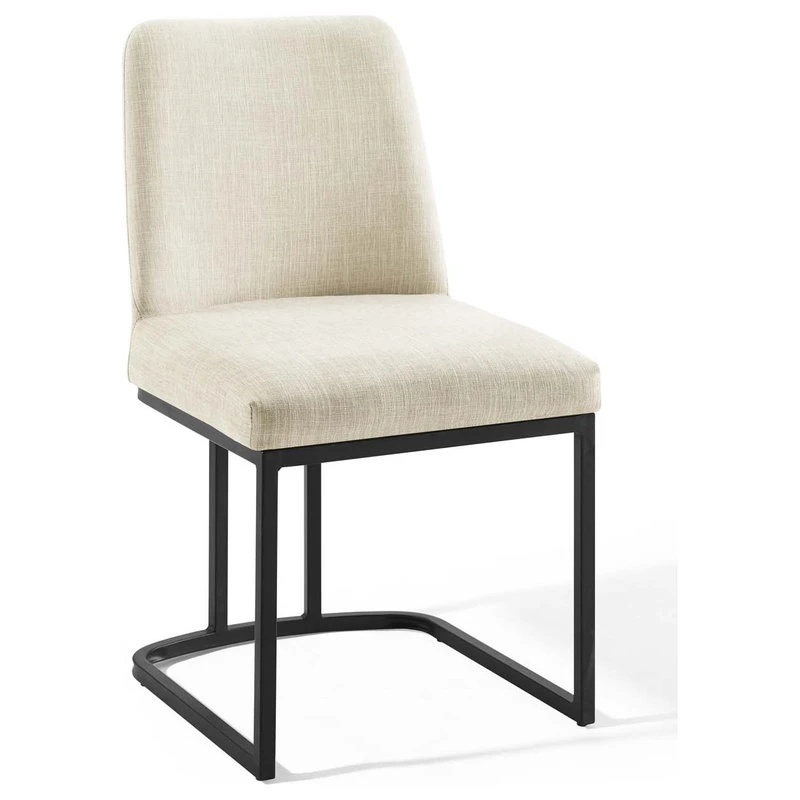 LexMod Amplify Sled Base Upholstered Fabric Dining Side Chair, Black Beige 6 LexMod Amplify Sled Base Upholstered Fabric Dining Side Chair, Black Beige - Image 4