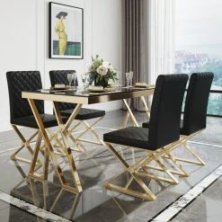 HOMARY Upholstered Black PU Leather Dining Chair Set Of 2 Stainless Steel Leg Gold 14 HOMARY Upholstered Black PU Leather Dining Chair Set Of 2 Stainless Steel Leg Gold -abbyson shop bbf1cc6f0396e40e 3443 w800 h800 b0 p0