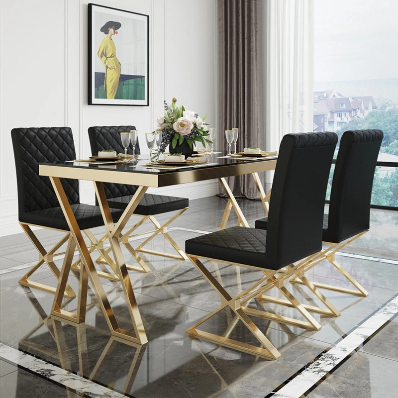 HOMARY Upholstered Black PU Leather Dining Chair Set Of 2 Stainless Steel Leg Gold 4 HOMARY Upholstered Black PU Leather Dining Chair Set Of 2 Stainless Steel Leg Gold - Image 2