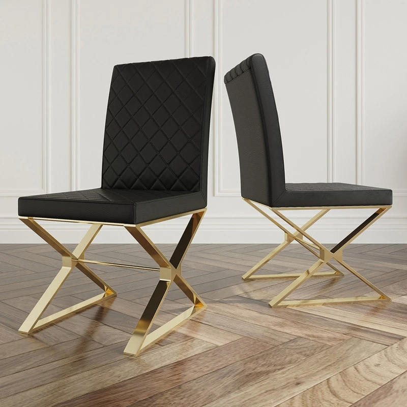 HOMARY Upholstered Black PU Leather Dining Chair Set Of 2 Stainless Steel Leg Gold 8 HOMARY Upholstered Black PU Leather Dining Chair Set Of 2 Stainless Steel Leg Gold - Image 6
