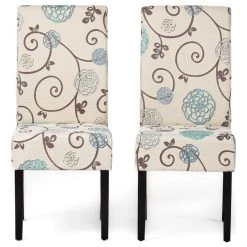 GDFStudio GDF Studio Percival White And Blue Floral Fabric Dining Chairs, Set Of 2, White And Blue Floral, Fabric