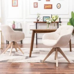 KINWELL Swivel Desk Chair No Wheels Upholstered Dining Chair Armchair, Beige -abbyson shop c371aad50f35fa5e 1751 w800 h800 b0 p0
