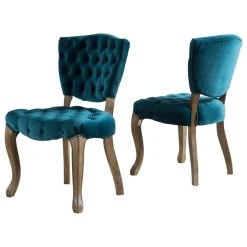 GDFStudio GDF Studio Elizabeth Tufted New Velvet Fabric Dining Chairs, Set Of 2, Dark Teal