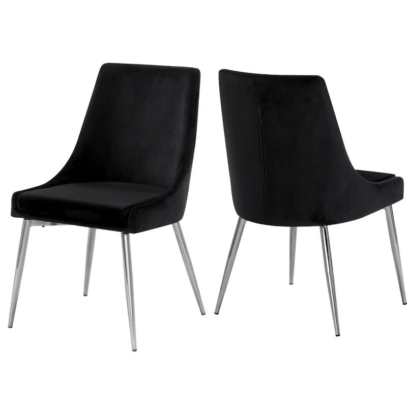 MOD The Draper Dining Chair, Black, Velvet, Chrome Base, Set Of 2 3 MOD The Draper Dining Chair, Black, Velvet, Chrome Base, Set Of 2