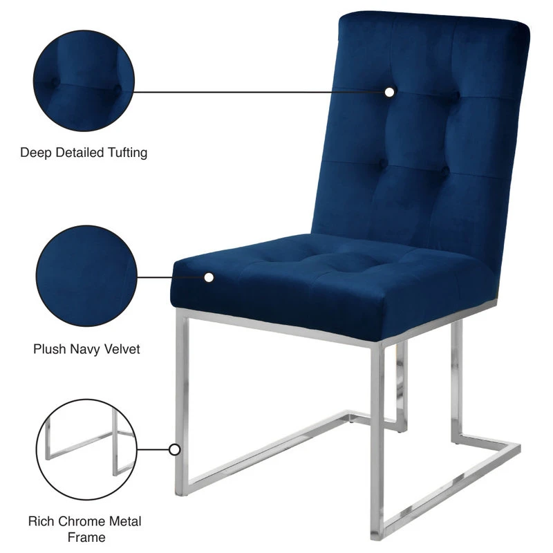 Meridian Furniture Alexis Velvet Dining Chair, Navy, Set Of 2 8 Meridian Furniture Alexis Velvet Dining Chair, Navy, Set Of 2 - Image 6