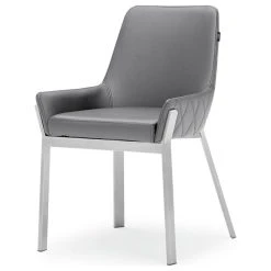 Zuri Furniture Sydney Leatherette Dining Chair With Brushed Stainless Steel Legs, Gray