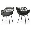 GDFStudio Rodney Indoor Woven Faux Rattan Chairs With Cushions, Set Of 2, Gray, Dark Gray