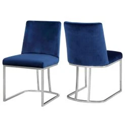 MOD The Josephine Velvet Dining Chair, Navy And Silver, Set Of 2