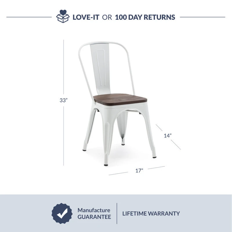 Belleze Wood Seat Metal Dining Chairs, Set Of 4, White 7 Belleze Wood Seat Metal Dining Chairs, Set Of 4, White - Image 5