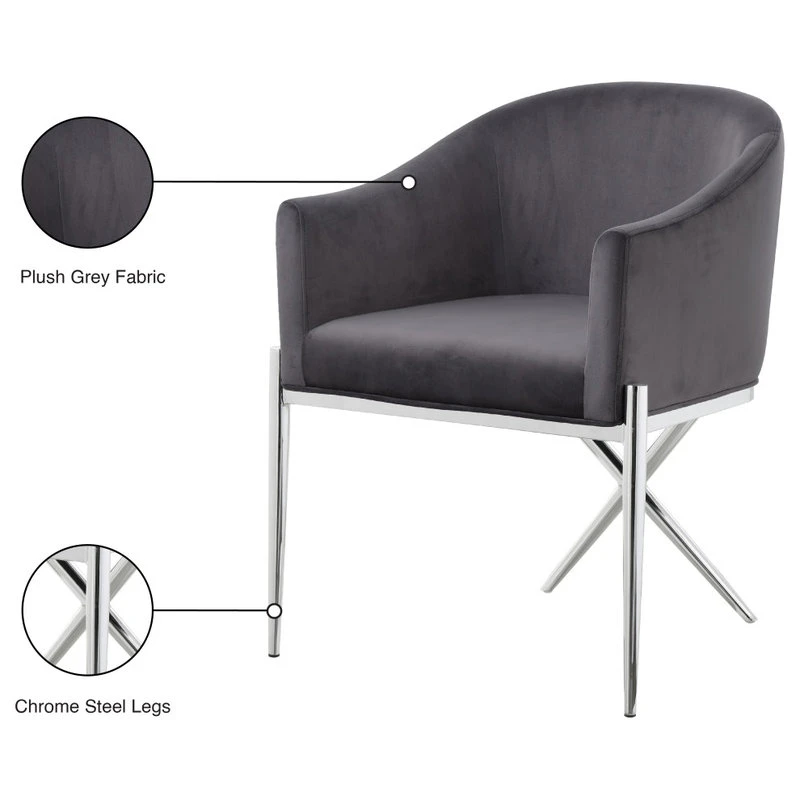 MOD The Parker Dining Chair, Velvet, Gray, Chrome Legs 7 MOD The Parker Dining Chair, Velvet, Gray, Chrome Legs - Image 5