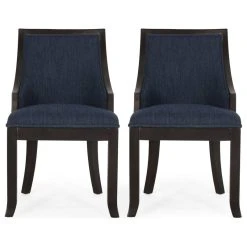 GDFStudio Monita Upholstered Birch Wood Dining Chairs, Set Of 2, Navy Blue + Walnut, 100%