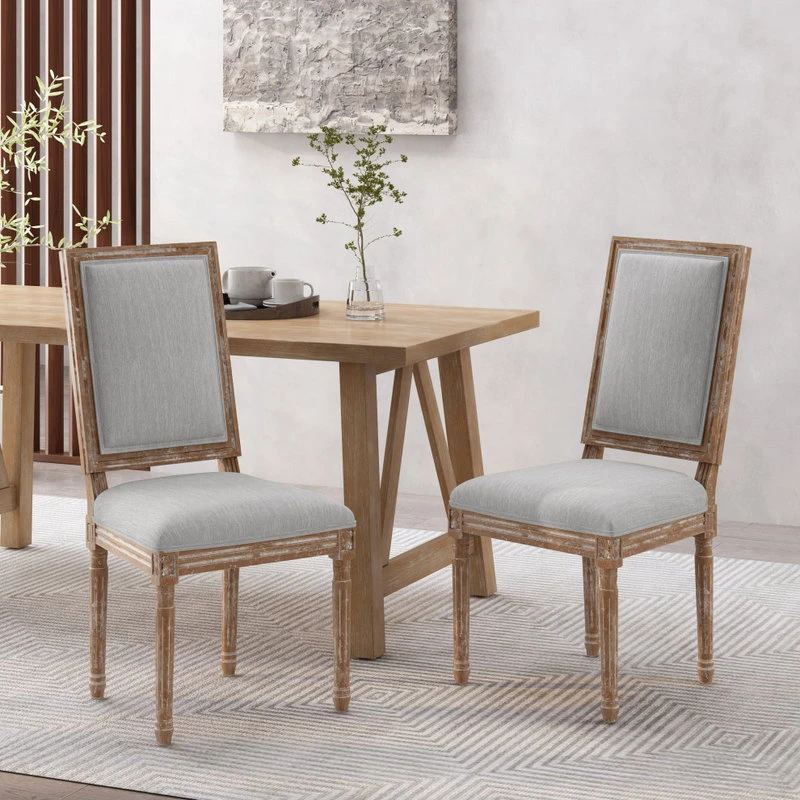GDFStudio Amy French Country Wood Upholstered Dining Chair, Set Of 2, Light Gray/Natural 4 GDFStudio Amy French Country Wood Upholstered Dining Chair, Set Of 2, Light Gray/Natural - Image 2