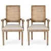 GDFStudio Zentner Wood And Cane Upholstered Dining Chair, Beige + Natural, Set Of 2