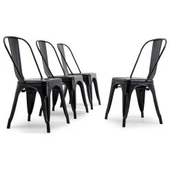 Belleze Trattoria Dining Chair, Metal, Stackable, Set Of 4, Antique Black