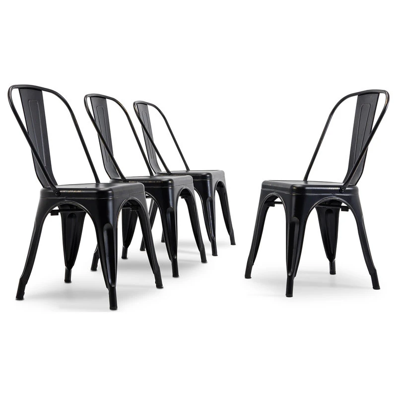 Belleze Trattoria Dining Chair, Metal, Stackable, Set Of 4, Antique Black 3 Belleze Trattoria Dining Chair, Metal, Stackable, Set Of 4, Antique Black